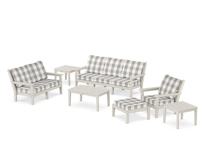 POLYWOOD® Chippendale 7-Piece Deep Seating Set in Sand / Buffalo Plaid Grey Mist