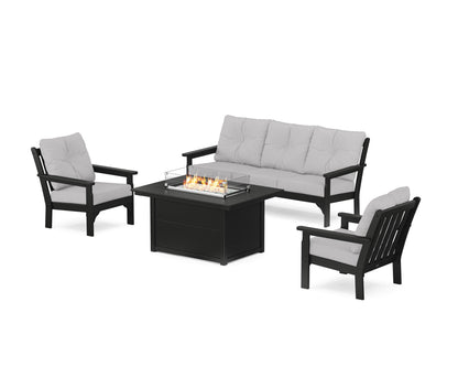 POLYWOOD® Vineyard Deep Seating Fire Pit Table Set in Black / Granite