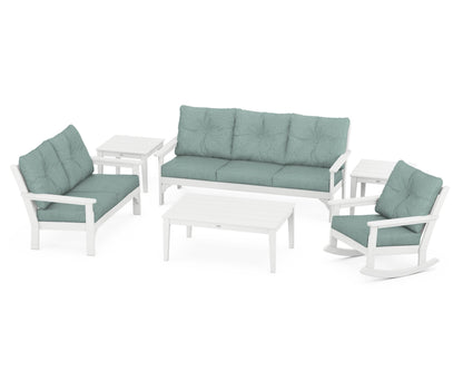 POLYWOOD® Vineyard 6-Piece Deep Seating Set in White / Glacier Spa