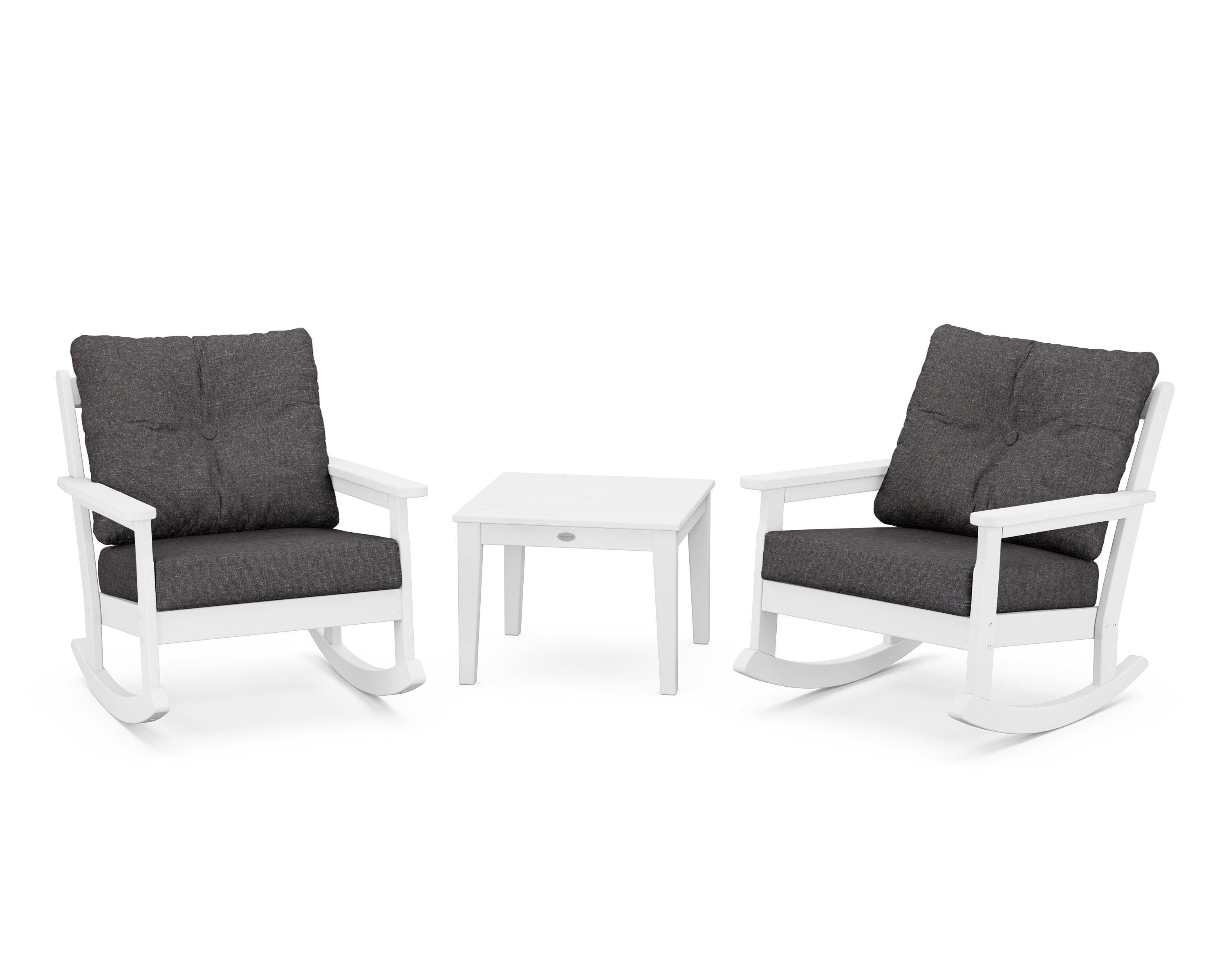 POLYWOOD® Vineyard 3-Piece Deep Seating Rocker Set in White / Ash Charcoal