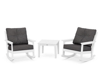 POLYWOOD® Vineyard 3-Piece Deep Seating Rocker Set in White / Ash Charcoal