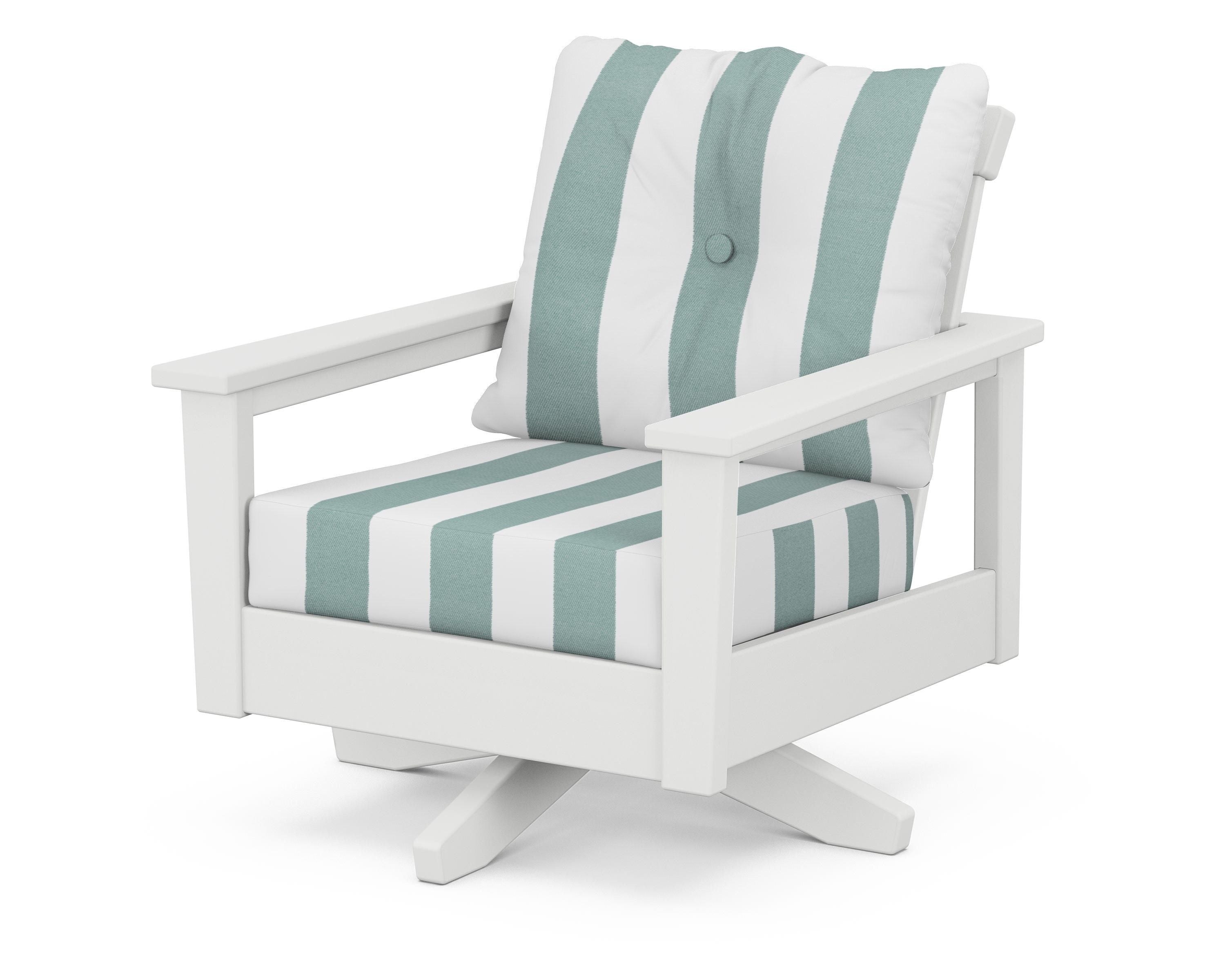 POLYWOOD® Prescott Deep Seating Swivel Chair in White / Cabana Stripe Glacier Spa