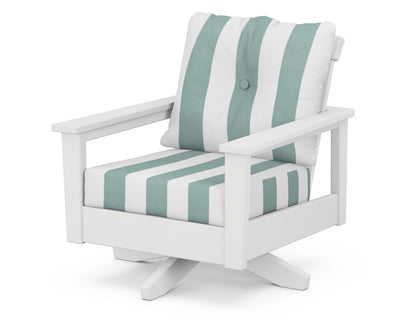 POLYWOOD® Prescott Deep Seating Swivel Chair in White / Cabana Stripe Glacier Spa