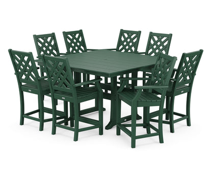 Country Living Wovendale 9-Piece Square Farmhouse Counter Set with Trestle Legs in Green