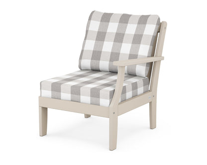 POLYWOOD® Braxton Modular Right Arm Chair in Sand / Buffalo Plaid Grey Mist