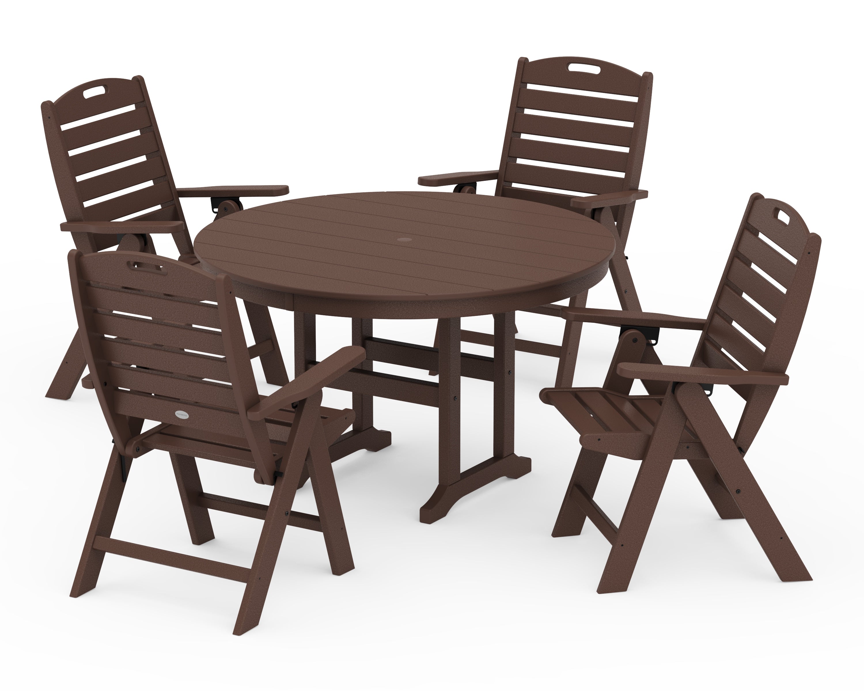 POLYWOOD® Nautical Folding Chair 5-Piece Round Farmhouse Dining Set in Mahogany