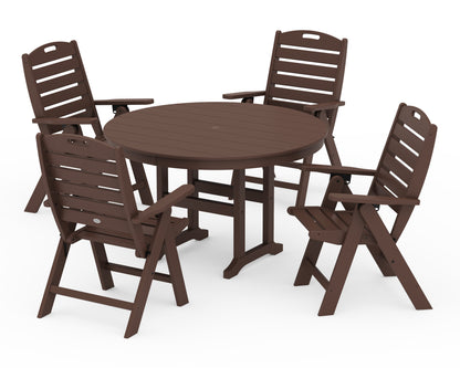 POLYWOOD® Nautical Folding Chair 5-Piece Round Farmhouse Dining Set in Mahogany