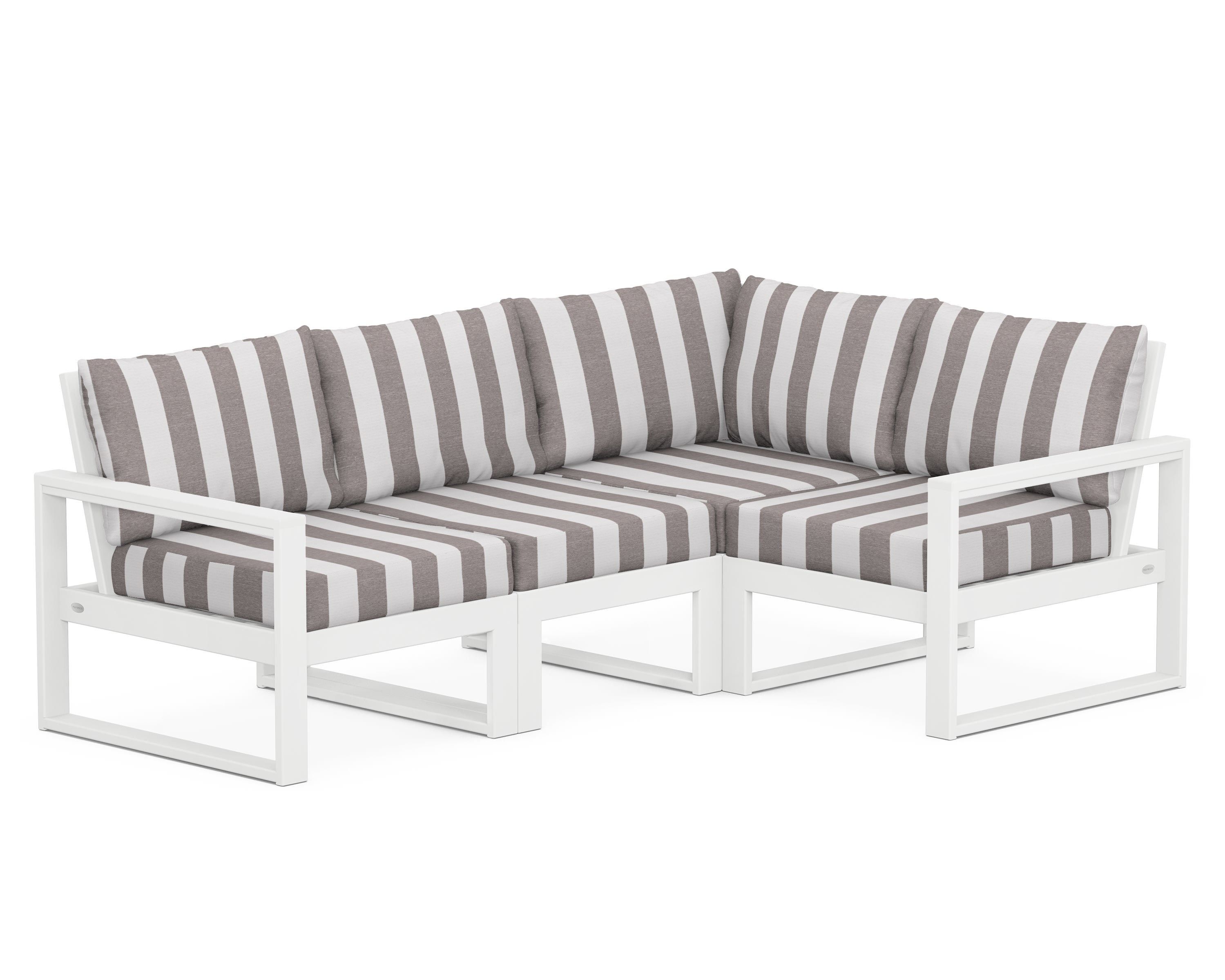 POLYWOOD® EDGE 4-Piece Modular Deep Seating Set in White / Cabana Stripe Grey Mist