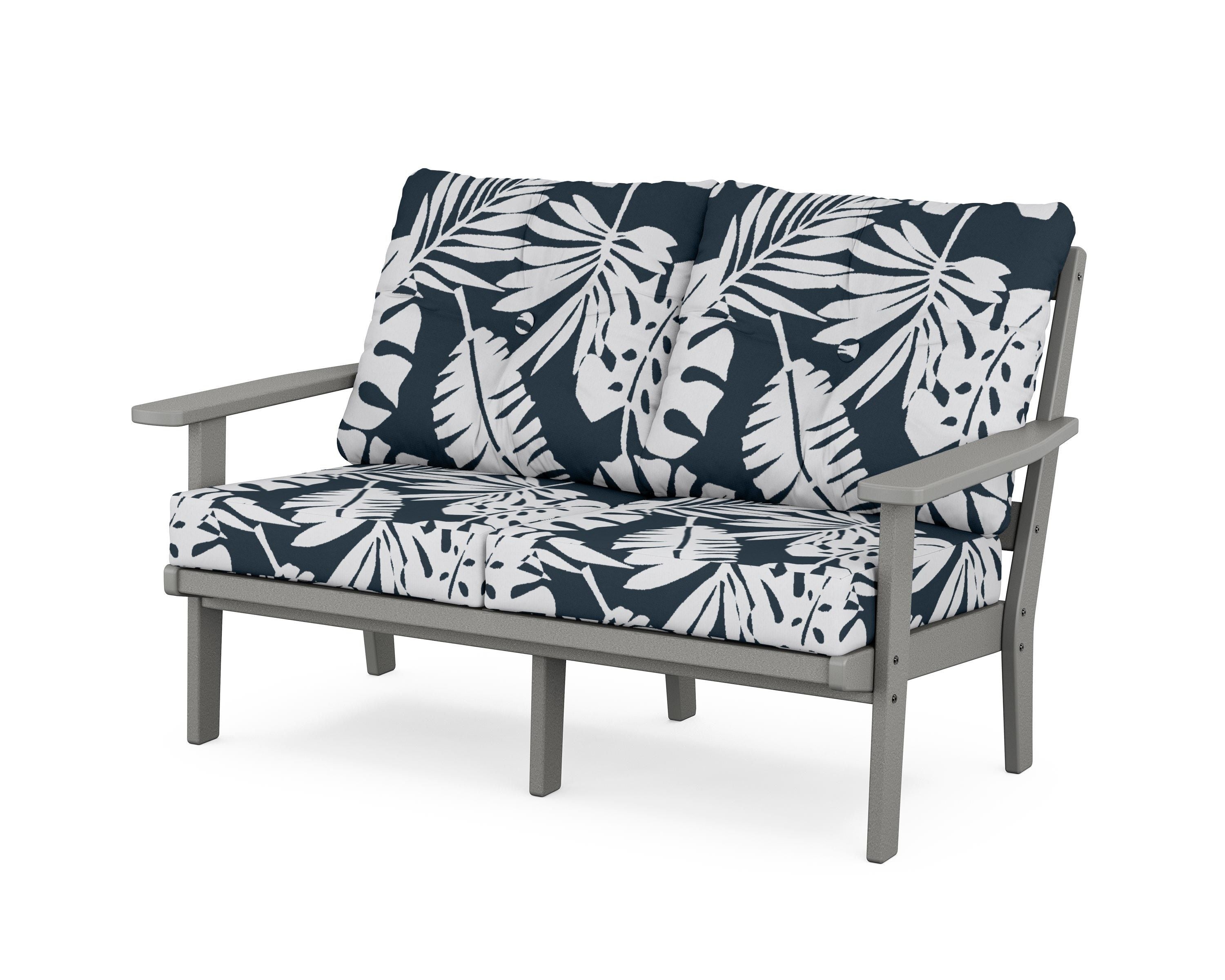 POLYWOOD® Oxford Deep Seating Loveseat in Slate Grey / Leaf Marine Indigo
