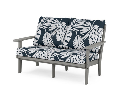 POLYWOOD® Oxford Deep Seating Loveseat in Slate Grey / Leaf Marine Indigo