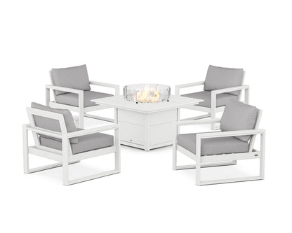 POLYWOOD® EDGE Sectional 5-Piece Deep Seating Set with Fire Pit Table in White / Granite