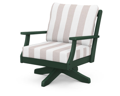 POLYWOOD® Braxton Deep Seating Swivel Chair in Green / Cabana Stripe Dune Burlap