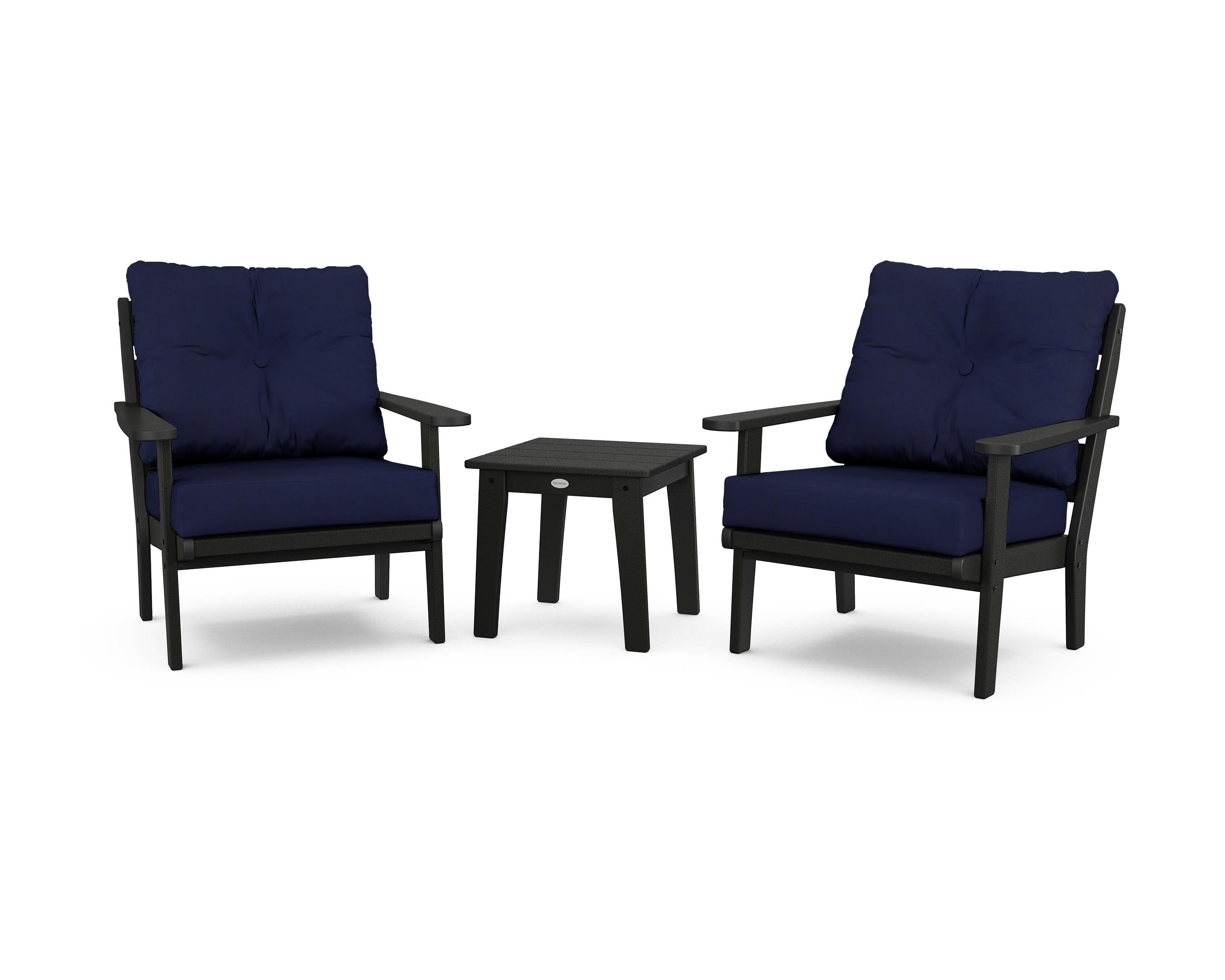 POLYWOOD® Lakeside 3-Piece Deep Seating Chair Set in Black / Navy