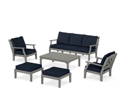 Martha Stewart by POLYWOOD® Chinoiserie 6-Piece Lounge Sofa Set in Slate Grey / Marine Indigo