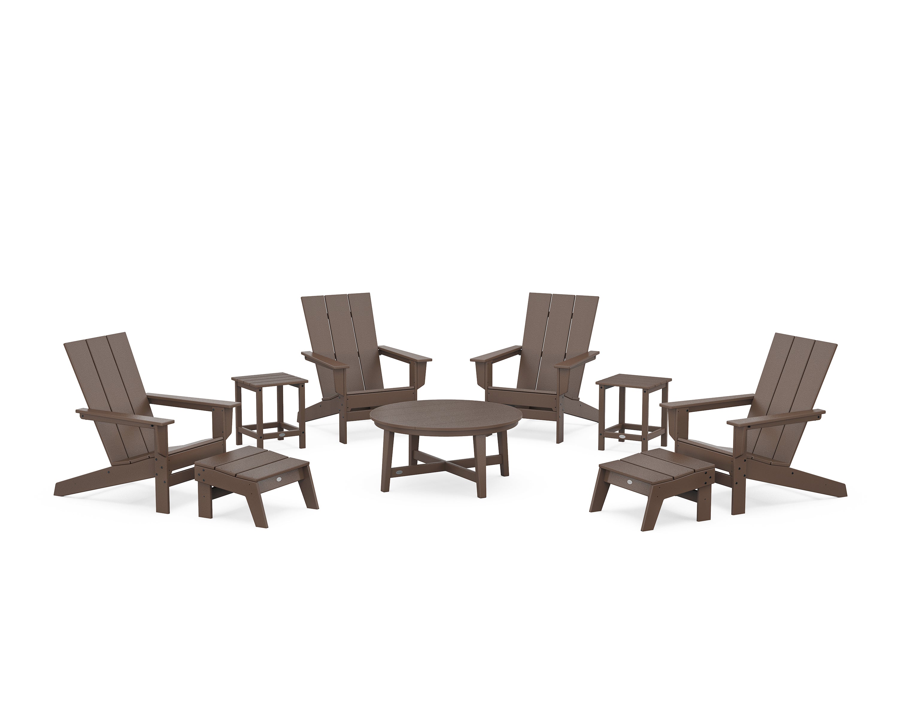 POLYWOOD® Modern Studio Adirondack 9-Piece Conversation Set in Mahogany