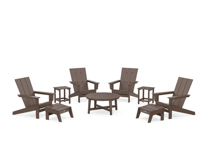 POLYWOOD® Modern Studio Adirondack 9-Piece Conversation Set in Mahogany