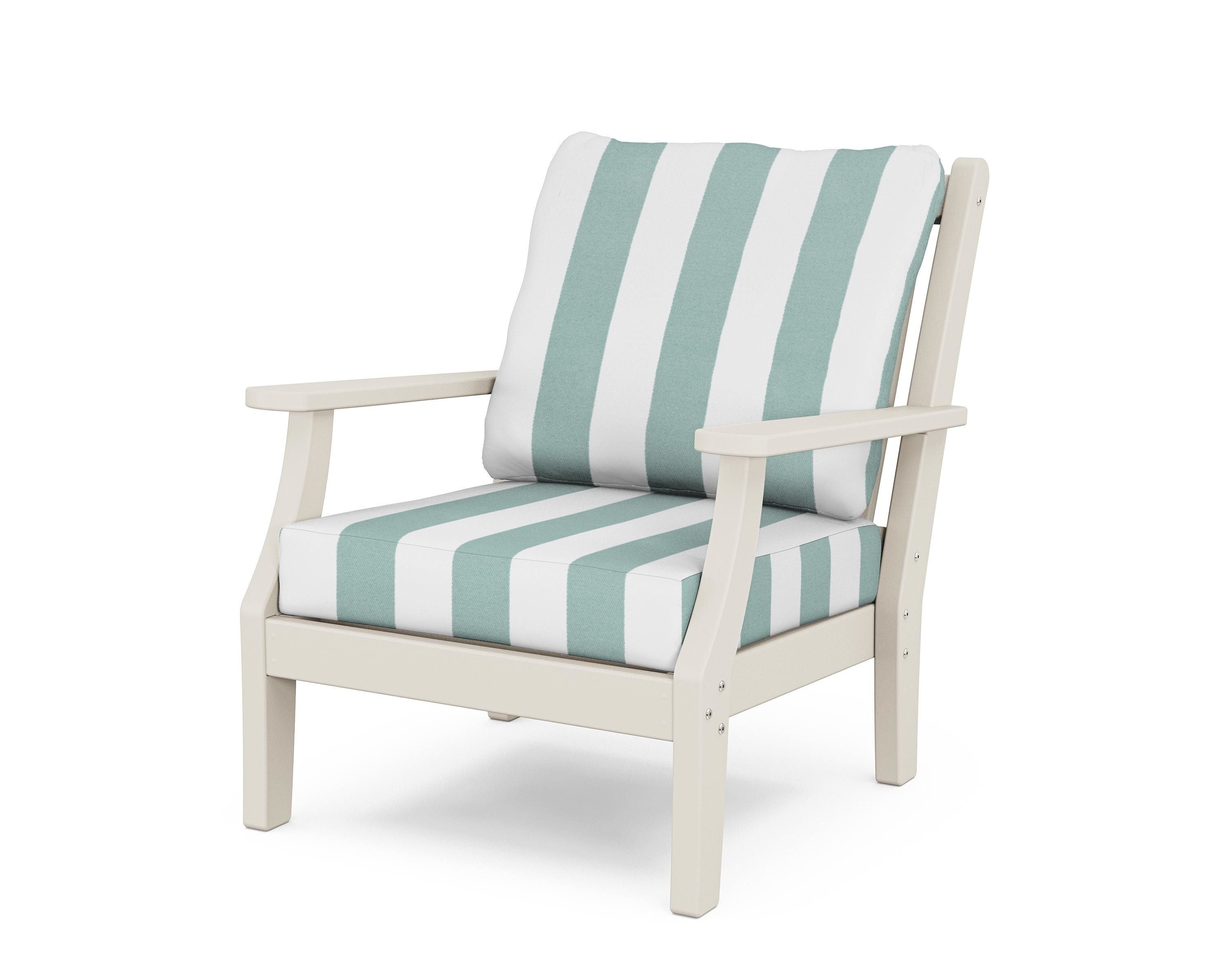 Country Living Wovendale Deep Seating Chair in Sand / Cabana Stripe Glacier Spa