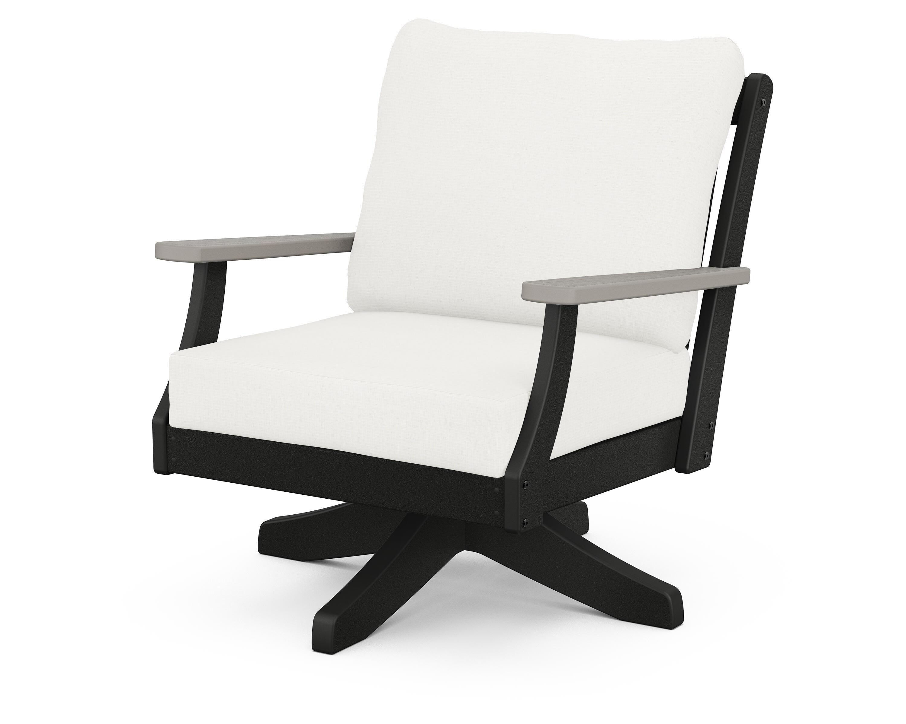 POLYWOOD® Braxton Deep Seating Swivel Chair in Black / Driftwood / Natural Linen