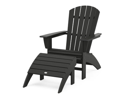 POLYWOOD® Nautical Curveback Adirondack Chair 2-Piece Set with Ottoman in Black