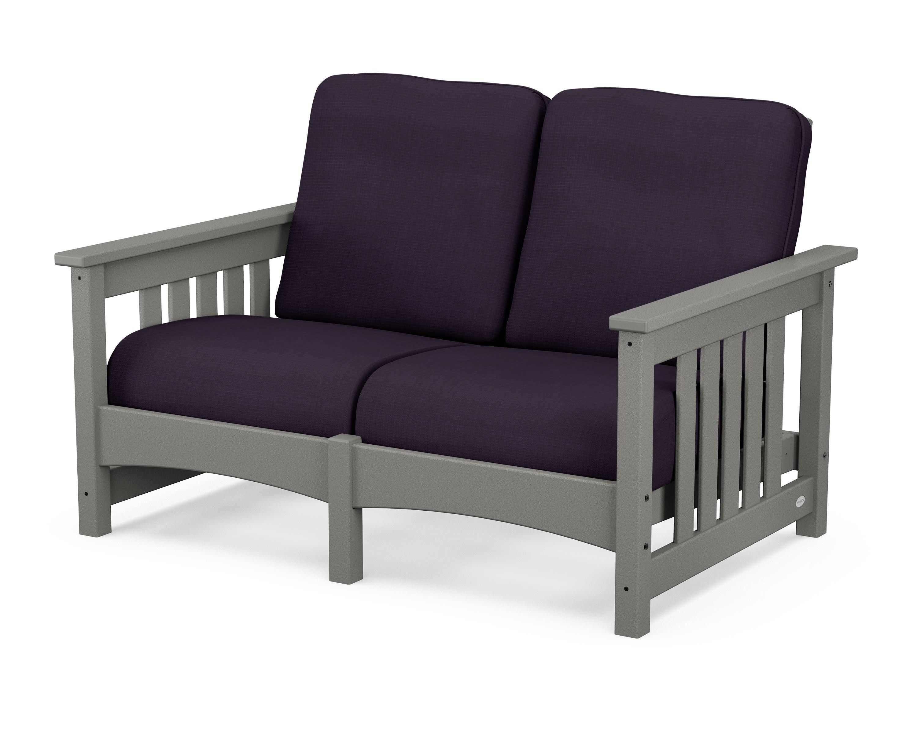POLYWOOD® Club Mission Loveseat in Slate Grey / Navy Linen