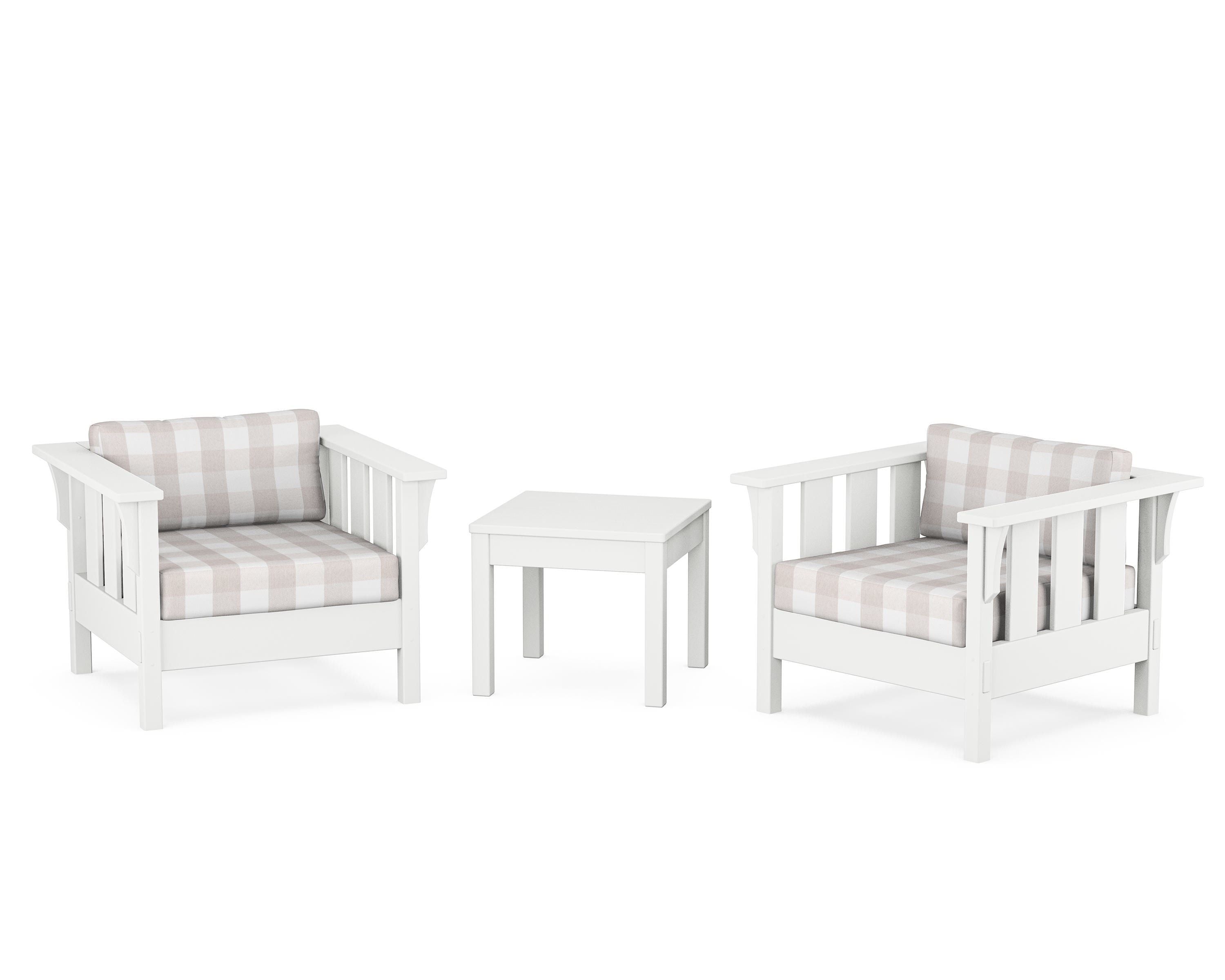 Martha Stewart by POLYWOOD® Acadia 3-Piece Deep Seating Set in White / Buffalo Plaid Dune Burlap