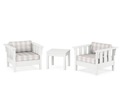 Martha Stewart by POLYWOOD® Acadia 3-Piece Deep Seating Set in White / Buffalo Plaid Dune Burlap