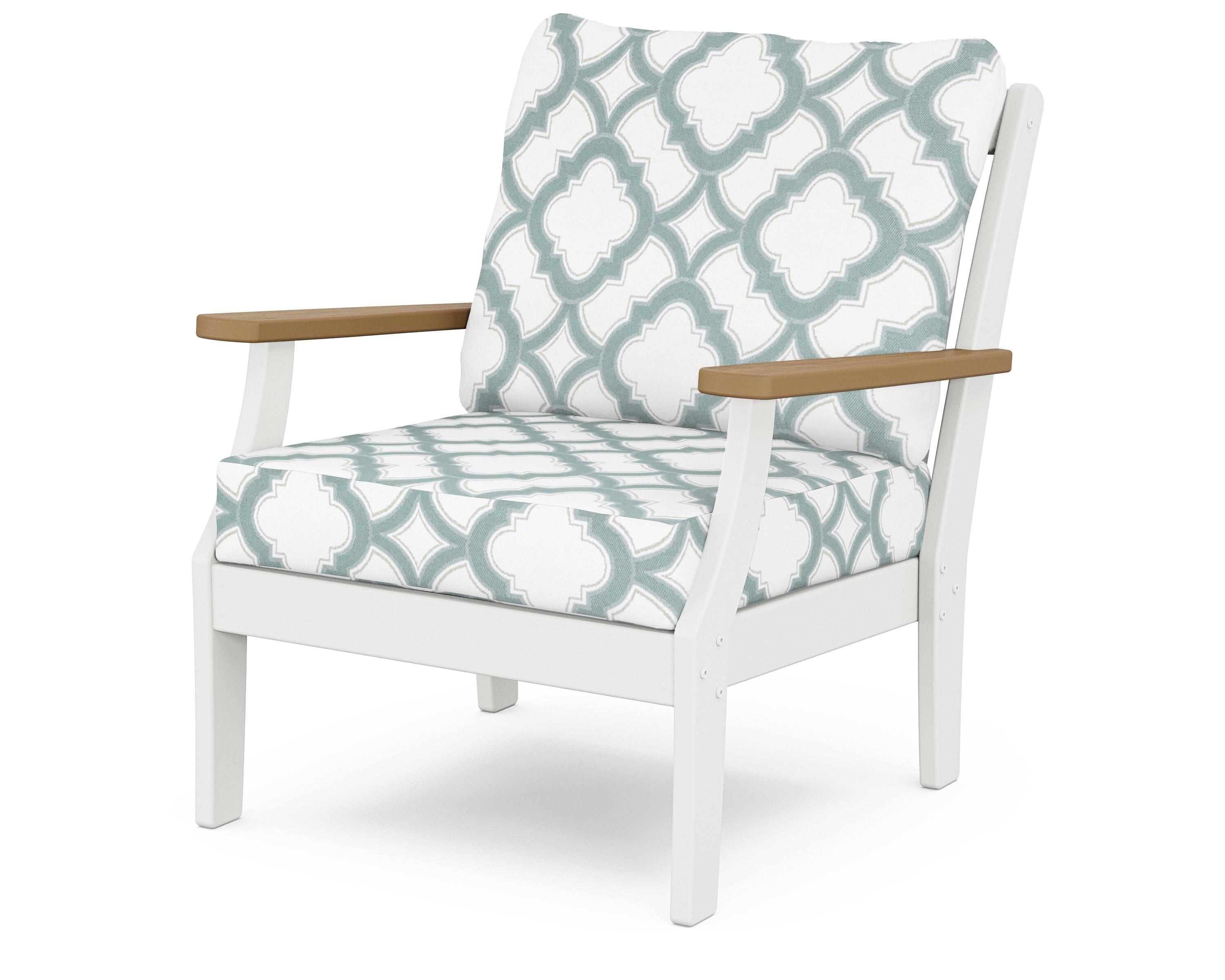 POLYWOOD® Braxton Deep Seating Chair in White / Natural / Trellis Glacier Spa