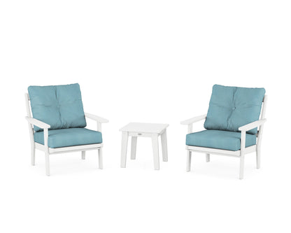 POLYWOOD® Oxford 3-Piece Deep Seating Set in White / Lattice Sky Blue