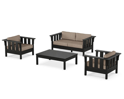 Martha Stewart by POLYWOOD® Acadia 4-Piece Deep Seating Set with Loveseat in Black / Spiced Burlap