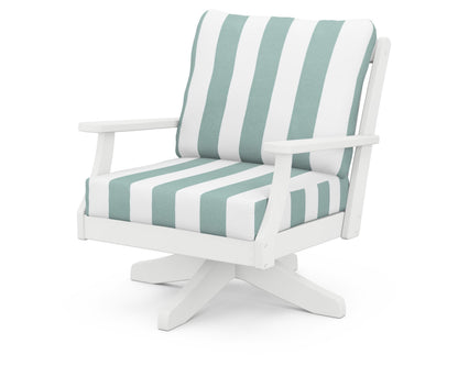 POLYWOOD® Braxton Deep Seating Swivel Chair in White / Cabana Stripe Glacier Spa