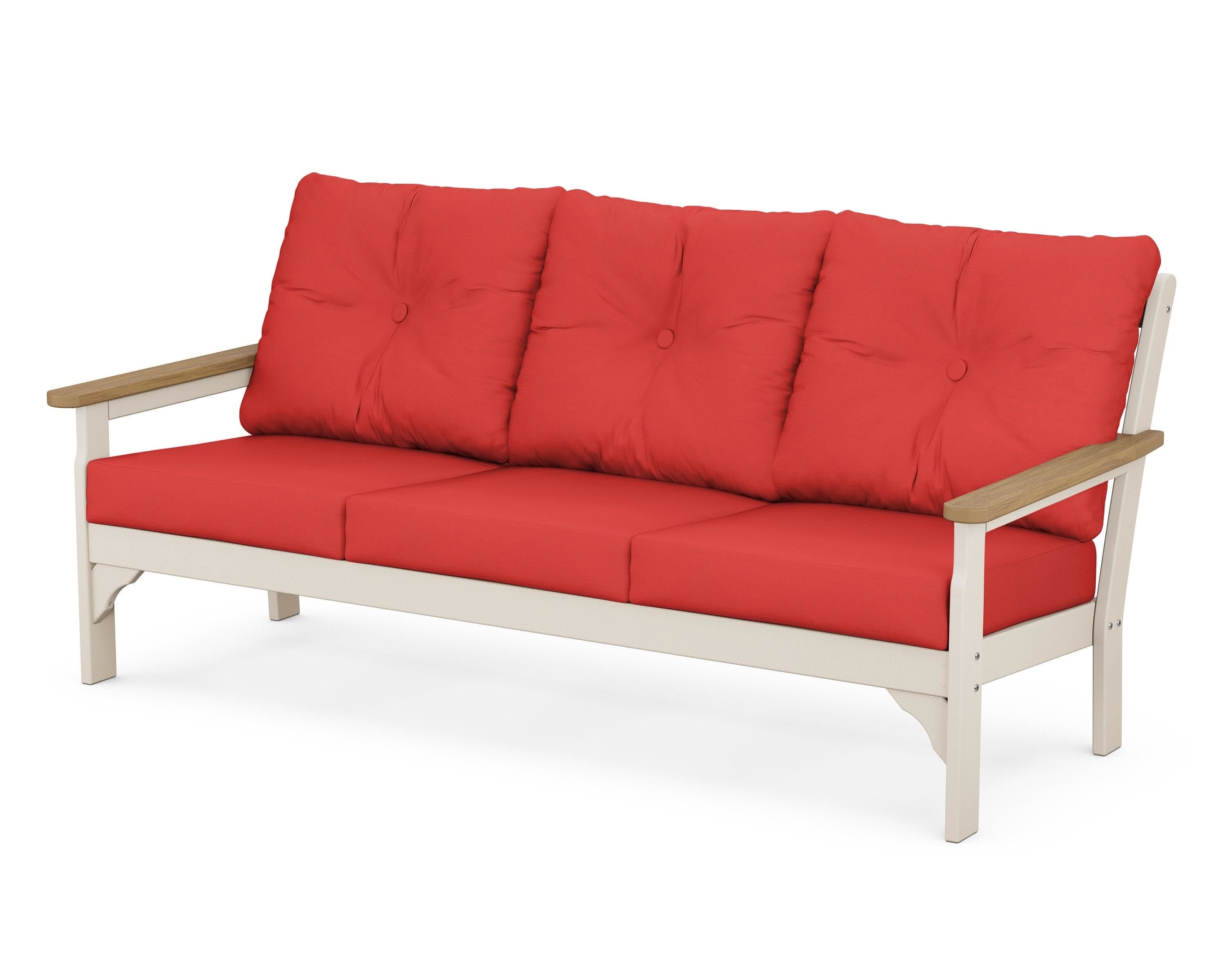 POLYWOOD® Vineyard Deep Seating Sofa in Sand / Natural / Crimson Linen