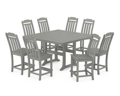 Country Living Cottage 9-Piece Square Farmhouse Side Chair Counter Set with Trestle Legs in Slate Grey