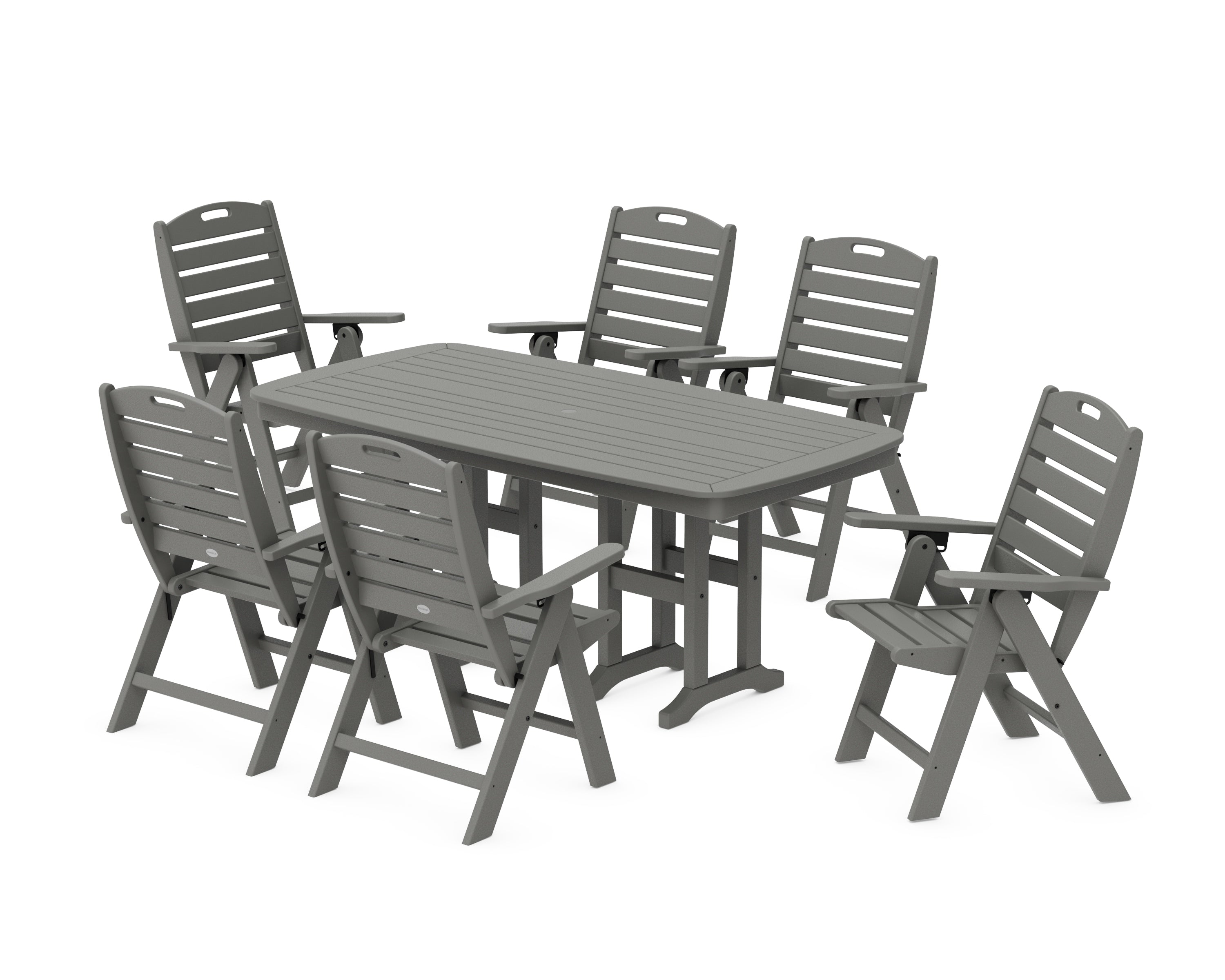 POLYWOOD® Nautical Folding Highback Chair 7-Piece Dining Set in Slate Grey
