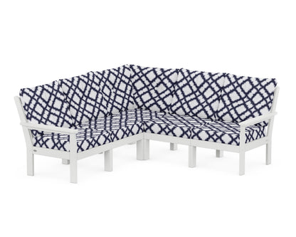 POLYWOOD® Vineyard 5-Piece Sectional in White / Trellis Navy