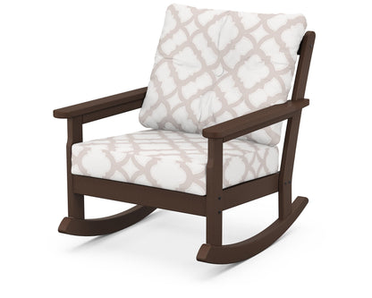 POLYWOOD® Vineyard Deep Seating Rocking Chair in Mahogany / Trellis Dune Burlap