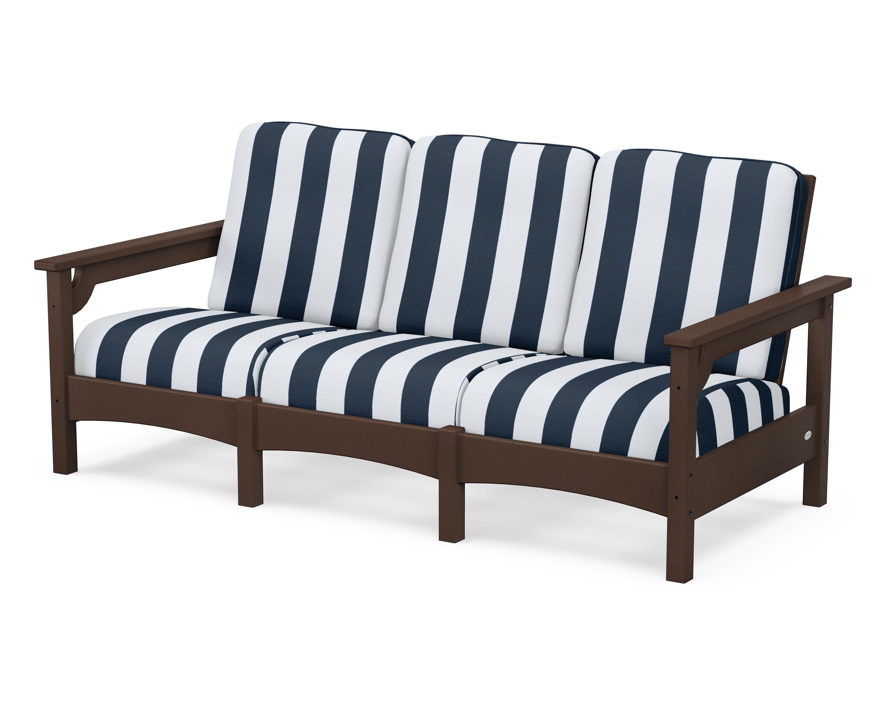 POLYWOOD® Club Sofa in Mahogany / Cabana Stripe Marine Indigo