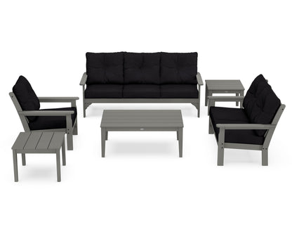 POLYWOOD® Vineyard 6-Piece Deep Seating Set in Slate Grey / Midnight Linen
