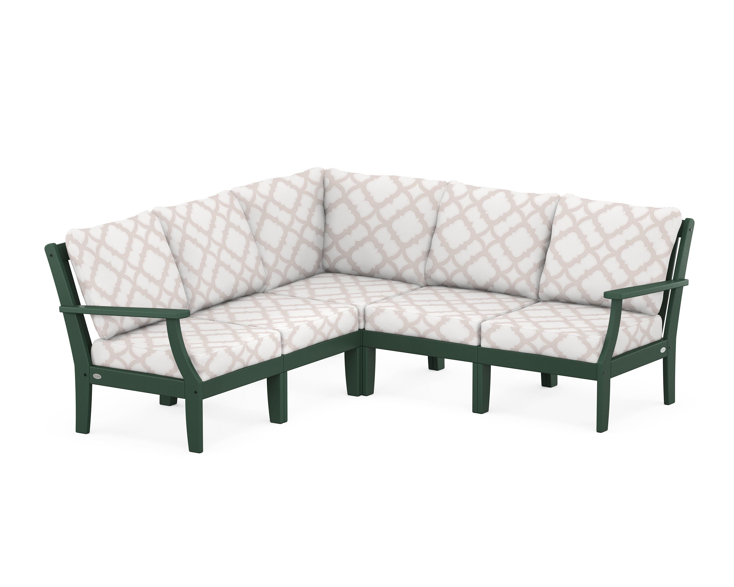 POLYWOOD® Braxton Modular 5-Piece Deep Seating Set in Green / Trellis Dune Burlap
