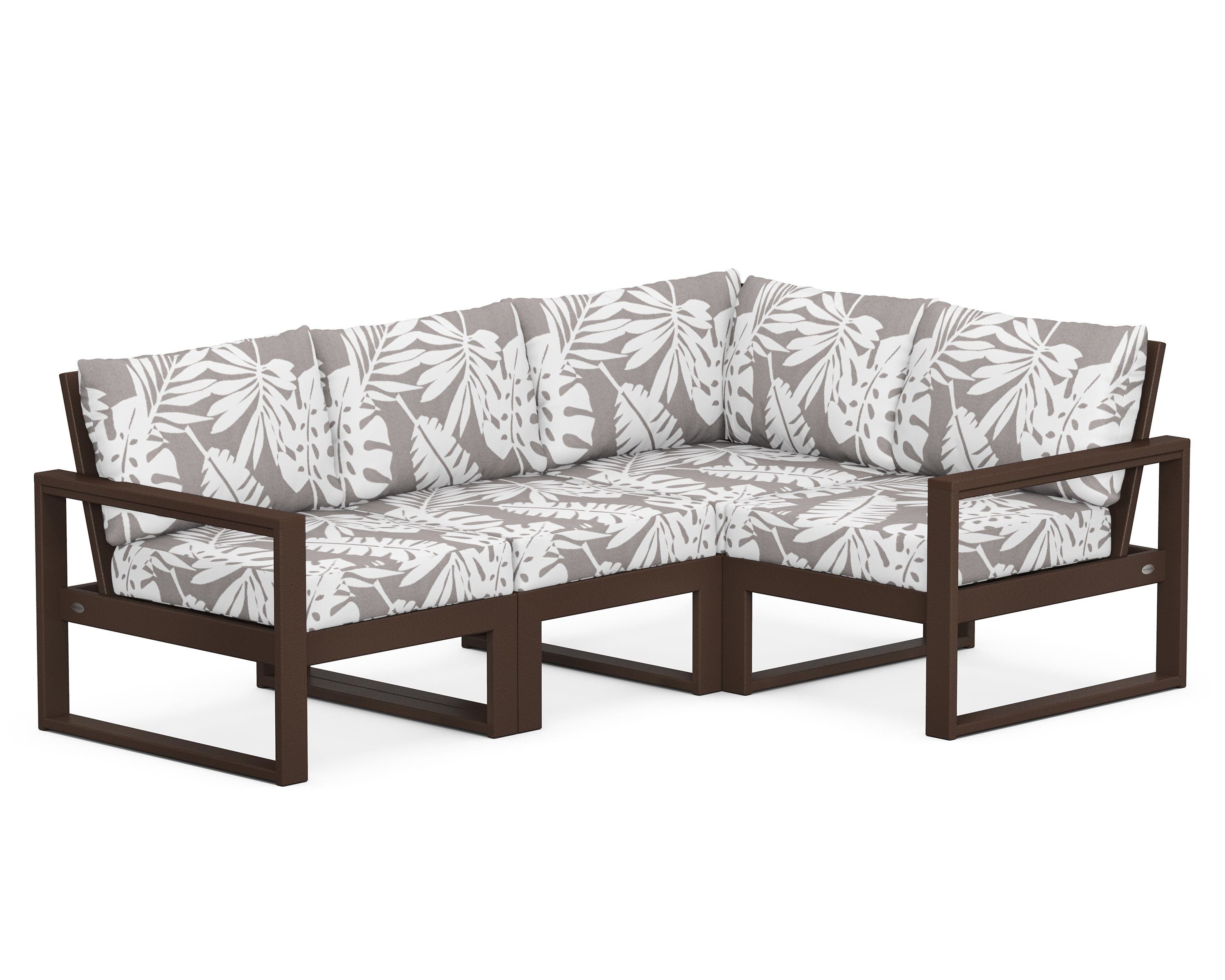 POLYWOOD® EDGE 4-Piece Modular Deep Seating Set in Mahogany / Leaf Grey Mist