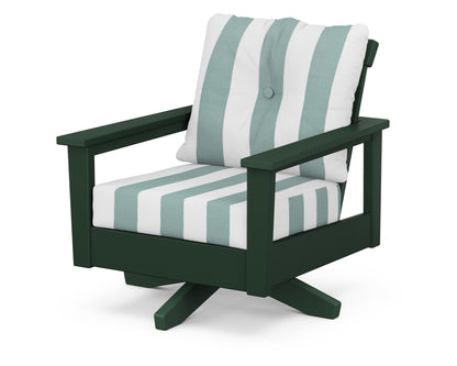 POLYWOOD® Prescott Deep Seating Swivel Chair in Green / Cabana Stripe Glacier Spa