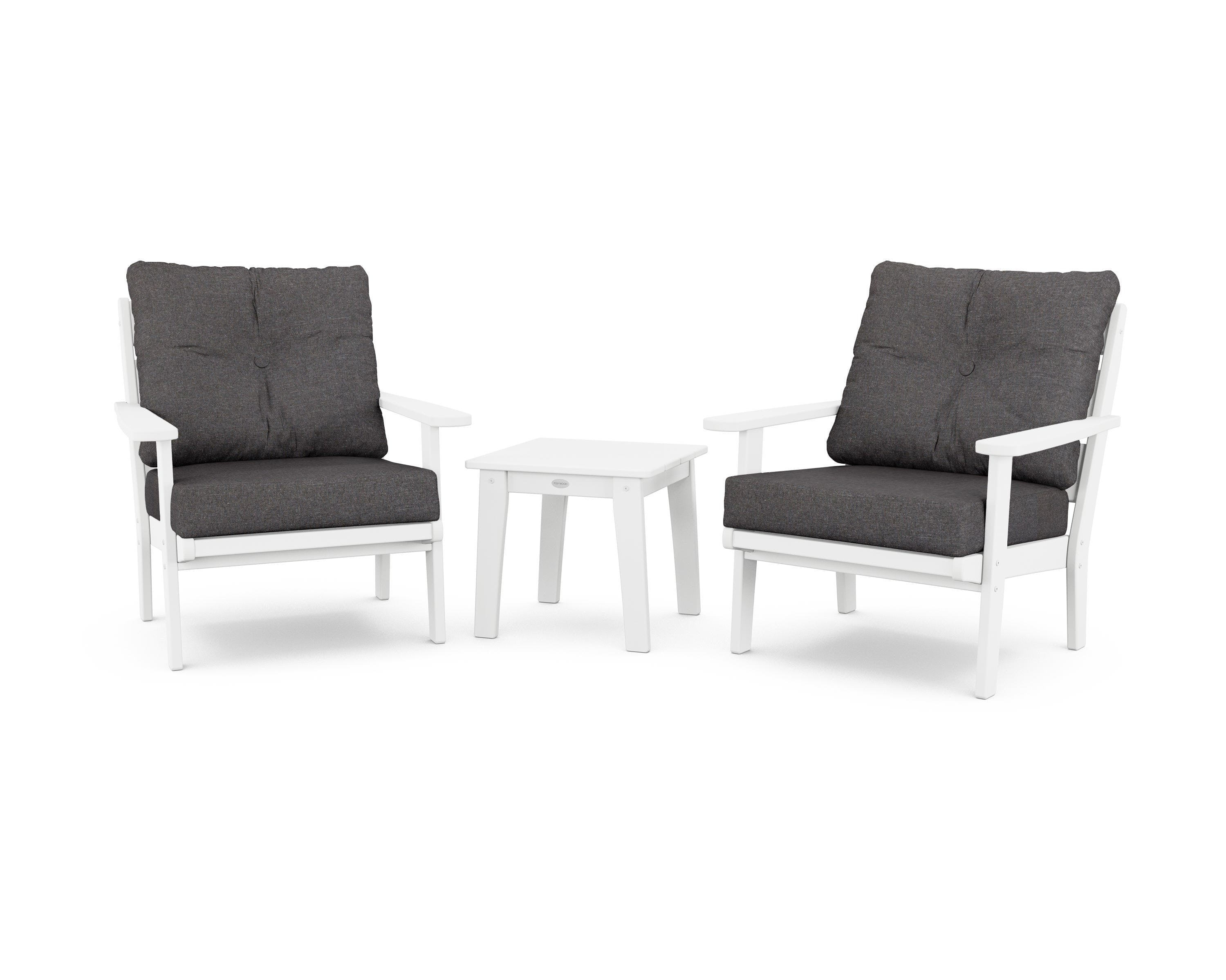 POLYWOOD® Lakeside 3-Piece Deep Seating Chair Set in White / Ash Charcoal