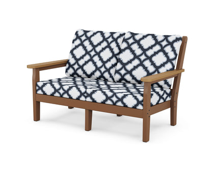 POLYWOOD® Chippendale Deep Seating Loveseat in Teak / Natural / Trellis Marine Indigo