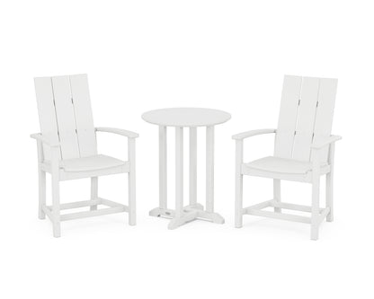 POLYWOOD® Modern Adirondack 3-Piece Round Farmhouse Bistro Dining Set in White