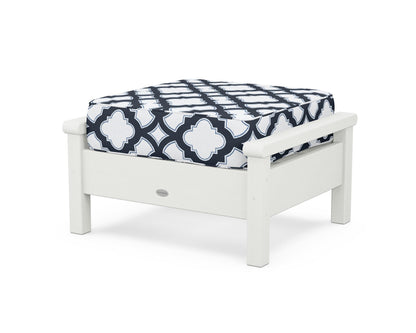 POLYWOOD® Harbour Deep Seating Ottoman in Vintage White / Trellis Marine Indigo