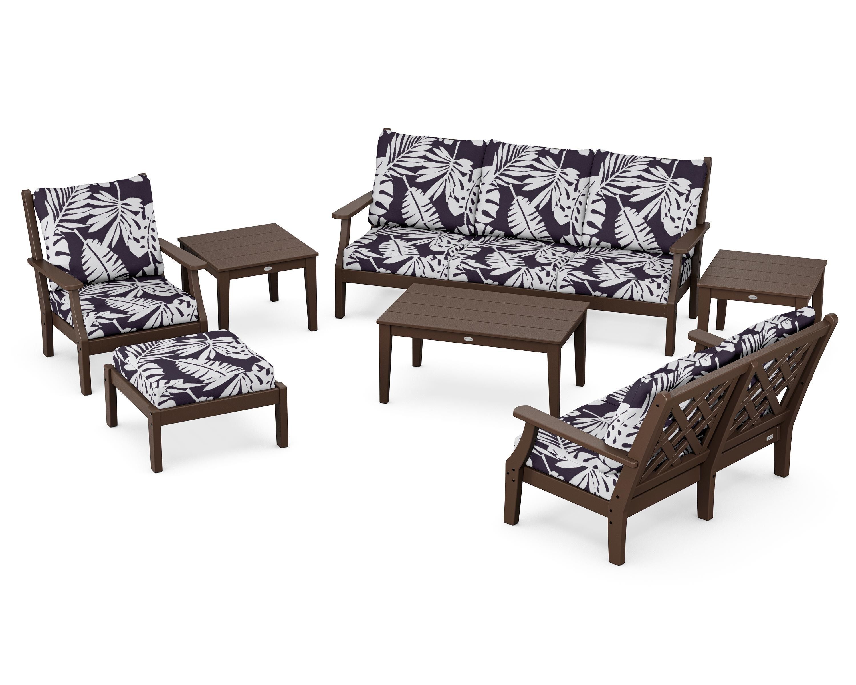 Country Living Wovendale 7-Piece Deep Seating Set in Mahogany / Leaf Navy