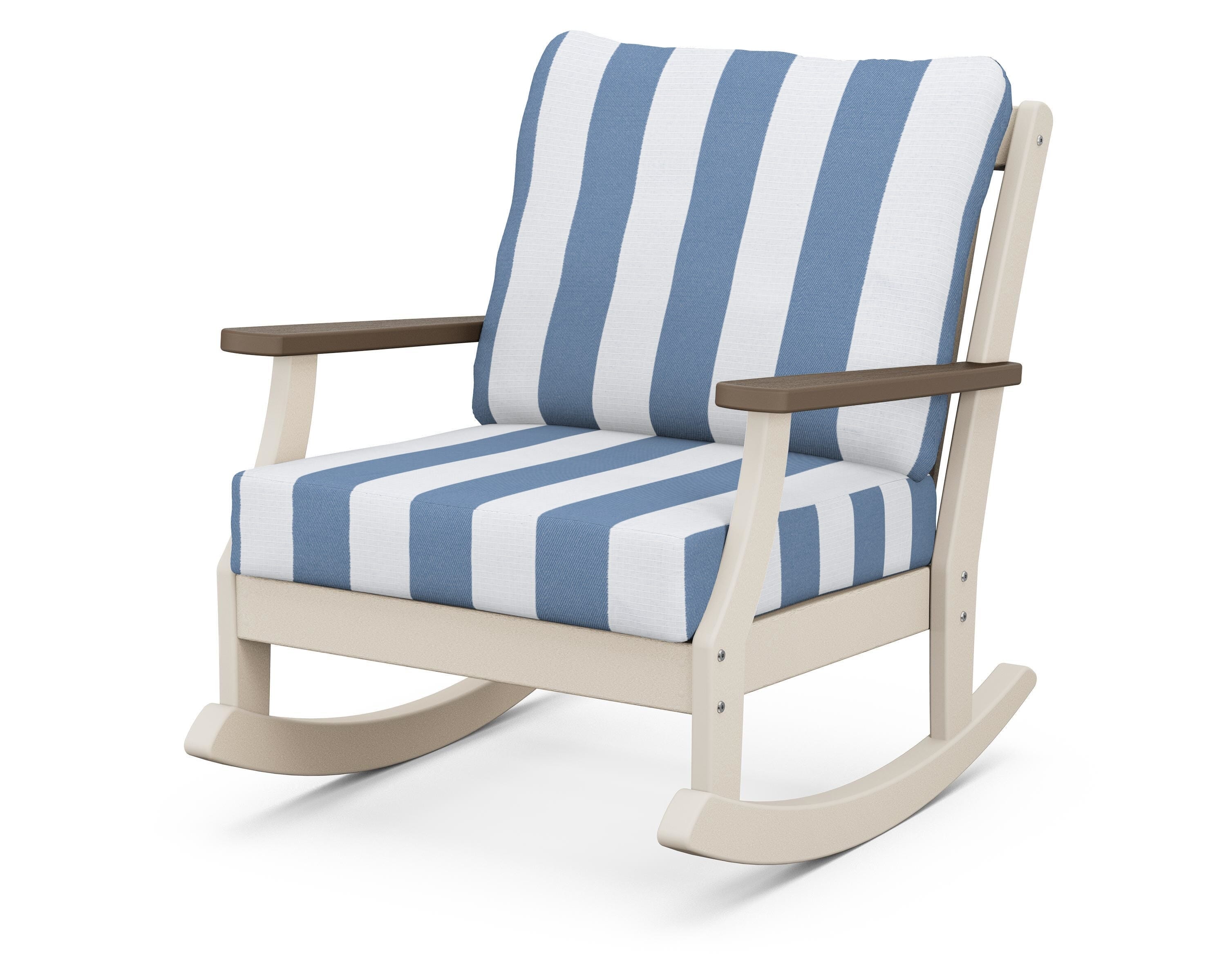 POLYWOOD® Braxton Deep Seating Rocking Chair in Sand / Kona / Cabana Stripe Sky Blue