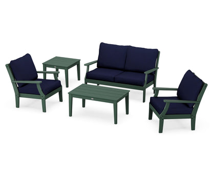 POLYWOOD® Braxton 5-Piece Deep Seating Set in Green / Navy