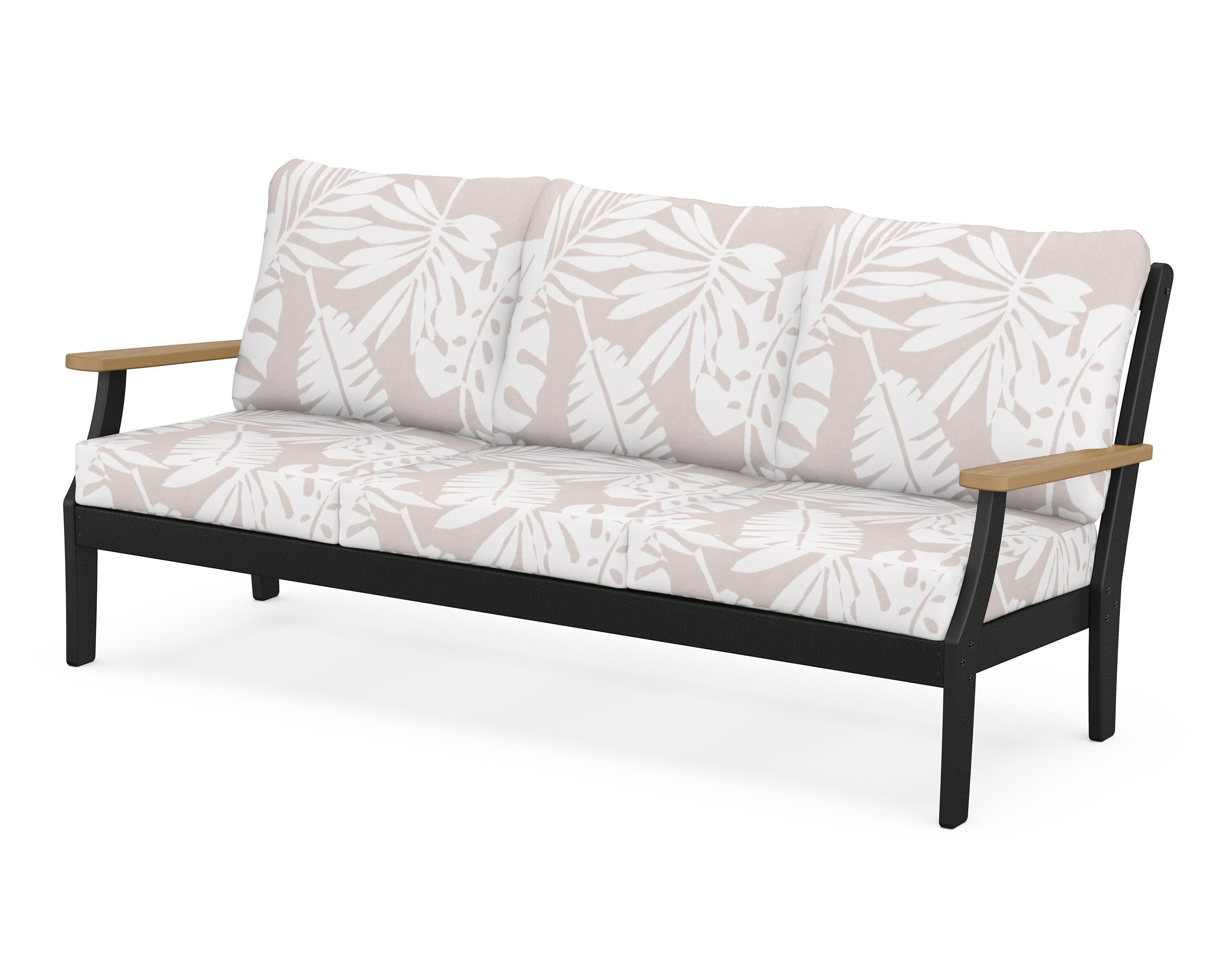 POLYWOOD® Braxton Deep Seating Sofa in Black / Natural / Leaf Dune Burlap
