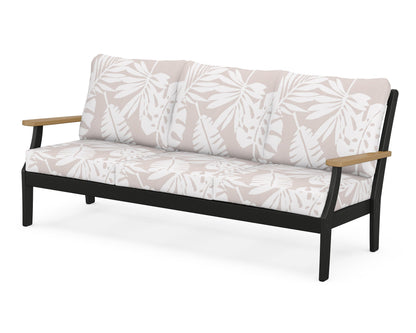 POLYWOOD® Braxton Deep Seating Sofa in Black / Natural / Leaf Dune Burlap