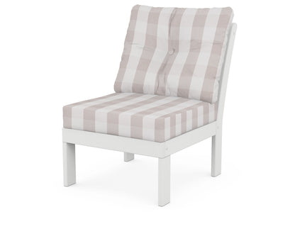 POLYWOOD® Vineyard Modular Armless Chair in White / Buffalo Plaid Dune Burlap